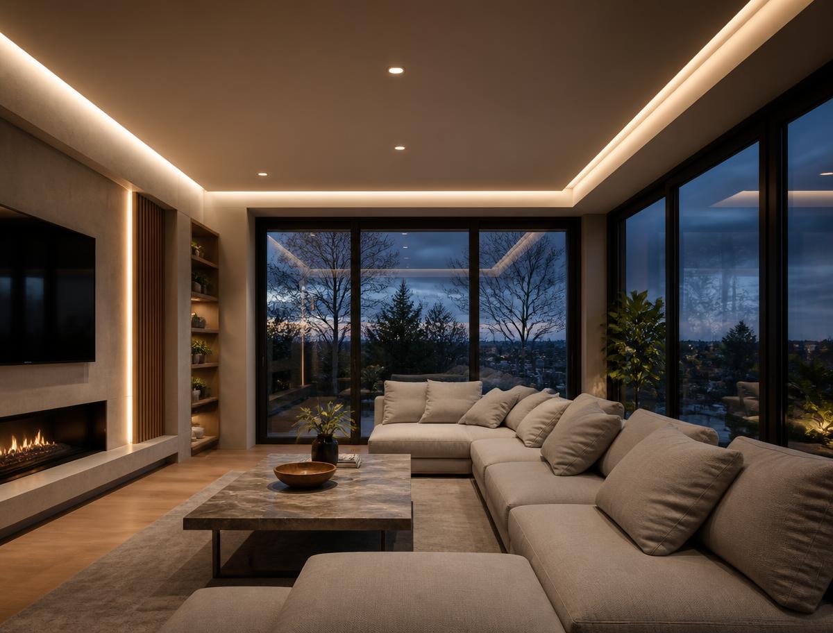Modernus LED apšvietimas interjere